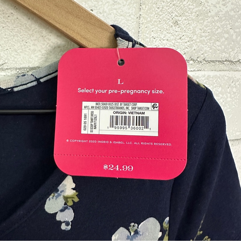 ISABEL Maternity by Ingrid & Isabel Navy Flowered Scoop Neck Short Sleeve Dress - Picture 13 of 13